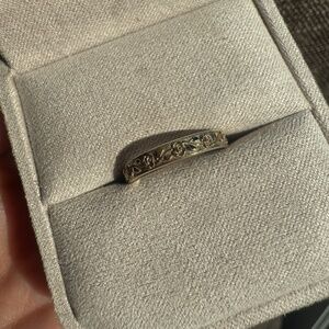 White Gold Embossed Rose Wedding Band